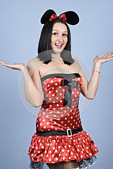 Surprised girl in mouse costume