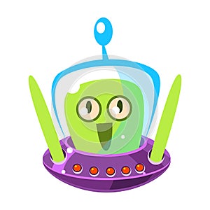 Surprised green alien, cute cartoon monster. Colorful vector character