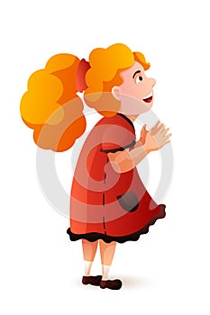 Surprised little girl character in dress on white