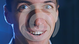 Surprised man face. Close up of shocked businessman face expression. Wow male emotion portrait.