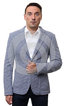 Surprised man in fashionable jacket