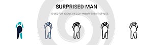 Surprised man icon in filled, thin line, outline and stroke style. Vector illustration of two colored and black surprised man