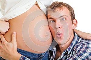 Surprised Man with Pregnant Wife