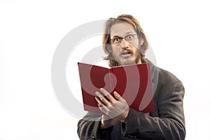 Surprised Man With Red Book