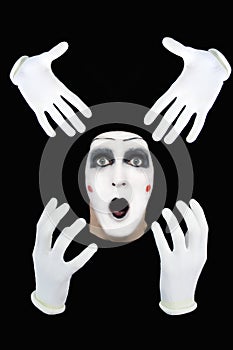 Surprised mime on a black background