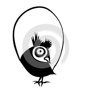 Surprised open-eyed bird stylized as a logo. Also good for tattoo. Editable vector monochrome image with high details isolated on