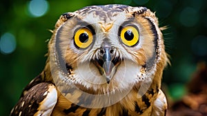 A surprised owl with wide eyes