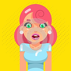 Surprised Pop Art Sale Cute Surprised Female Girl Woman Cartoon Character Flat Design Vector Illustration