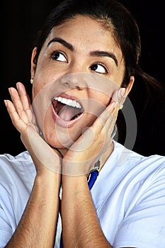 Surprised Pretty Female Nurse Medical Professional Wearing Scrubs