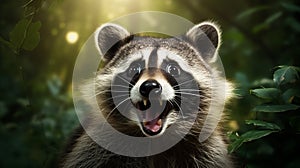 Surprised Raccoon With Open Mouth: Darkly Comedic Photoillustration