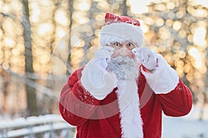 Surprised Santa Claus Outdoors