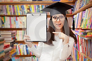 Surprised School Student Holding Blank Clipboard