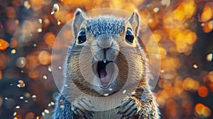 Surprised Squirrel In Autumnal Setting