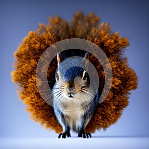 Surprised squirrel, sciurus, cautiously peeks around a corner, against a blue background, created with Generative AI tec