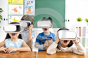 Surprised students with virtual reality headset