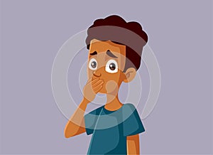 Surprised Teen Boy Covering His Mouth Vector Cartoon Illustration