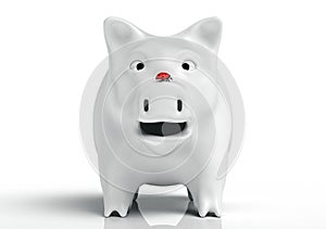 Surprised white piggy bank