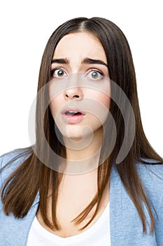 Surprised woman in amazement and open-mouthed