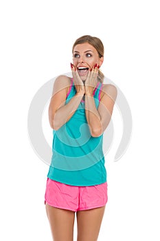 Surprised Woman In Sport Clothes Shouting