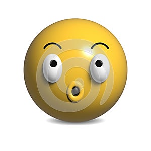 Surprised yellow face icon 3D rendering