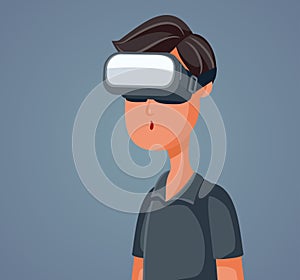 Surprised Young Man with VR Glasses Vector Character Illustration