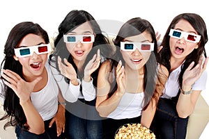 Surprised Young woman in 3D glasses