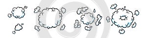 Surprising boom clouds for sales and promotions. Puff and pow smoke shapes for surprises and bursting events. Vector