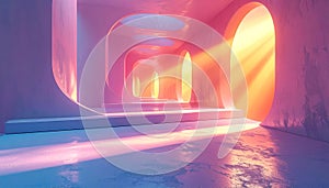 Surreal Abstract Architectural Corridor with Light Rays