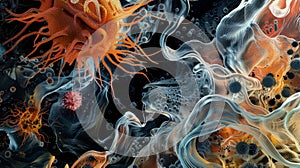 Surreal Abstract Art Depicting Dynamic Orange Entity Amidst Ethereal Swirls photo