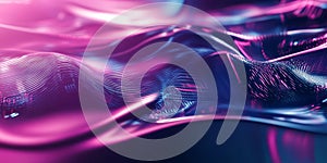A surreal abstract background with fluid holographic waves dynamically glitching into a cybernetic photo
