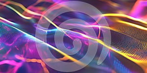 A surreal abstract background with fluid holographic waves dynamically glitching into a cybernetic photo