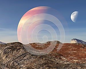 Surreal Alien Planet, Moon Background photo