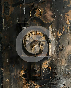 Surreal antique clock depicting time\'s decay. Generative AI