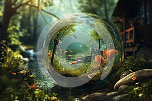 Surreal Aquatic Globe with Dual Worlds. Fantasy Landscape..Surreal Aquatic Globe with Dual Worlds. Fantasy Landscape