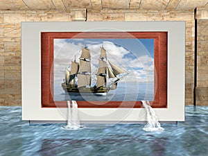 Surreal Art Museum Gallery, Ship, Tall Sailing