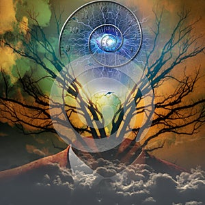 Surreal artisitc image with time spiral