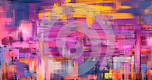 Abstract oil painting on canvas, hand drawn artwork in contemporary style with pink and violet accents. Modern art made with rough