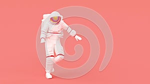 Surreal astronaut or cosmonaut or spaceman in space suit, futuristic sci-fi cosmic galactic background, 3d render modern trendy co