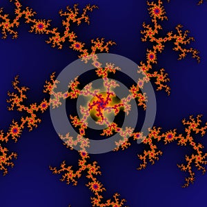 surreal background / fractal orange blue /orange flower on dark blue background