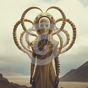 Surreal Baroque Sci-fi: The Gorgon Humanoid In Desert