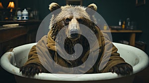 Surreal Bear In Bathtub: A Cinematic Commission With Exacting Precision