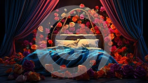 Surreal Bed Of Roses: Psychedelic Illustration With Cosmic Colors