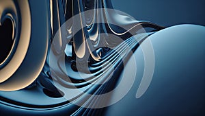 Surreal blue and beige glossy wallpaper with abstract wavy shapes. Background with curvy organics texture
