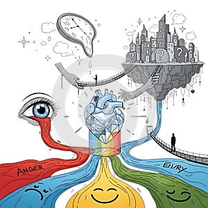 Surreal brainstorming and creative thought process illustration