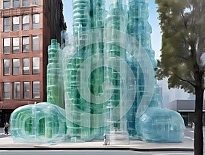 surreal builing strucure that blends contemporary art snd design,made of plasticiet and recycled plastic bottle