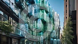 surreal builing strucure that blends contemporary art snd design,made of plasticiet and recycled plastic bottle