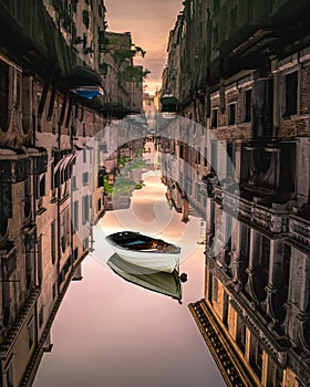 Surreal Canal with a floating boat