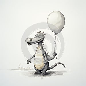 Surreal Cartoon Crocodile With Balloon: Muted Tones And Fantasy Realism