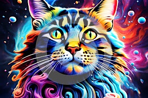 Surreal cat hallucinatory effects liquid sky and psychedelic galaxies