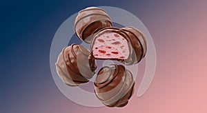 Surreal Chocolate Covered Strawberry Milkshake Bites on Gradient Background photo